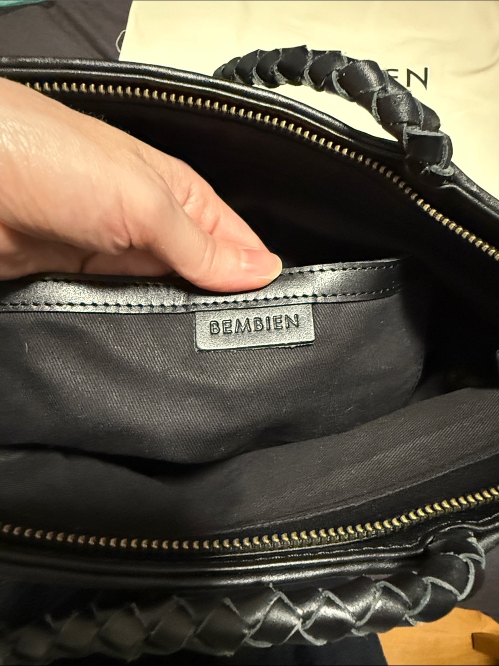 Bembien Le Max Tote - Black Woven Leather Tote Bag - Picture 4 of 5